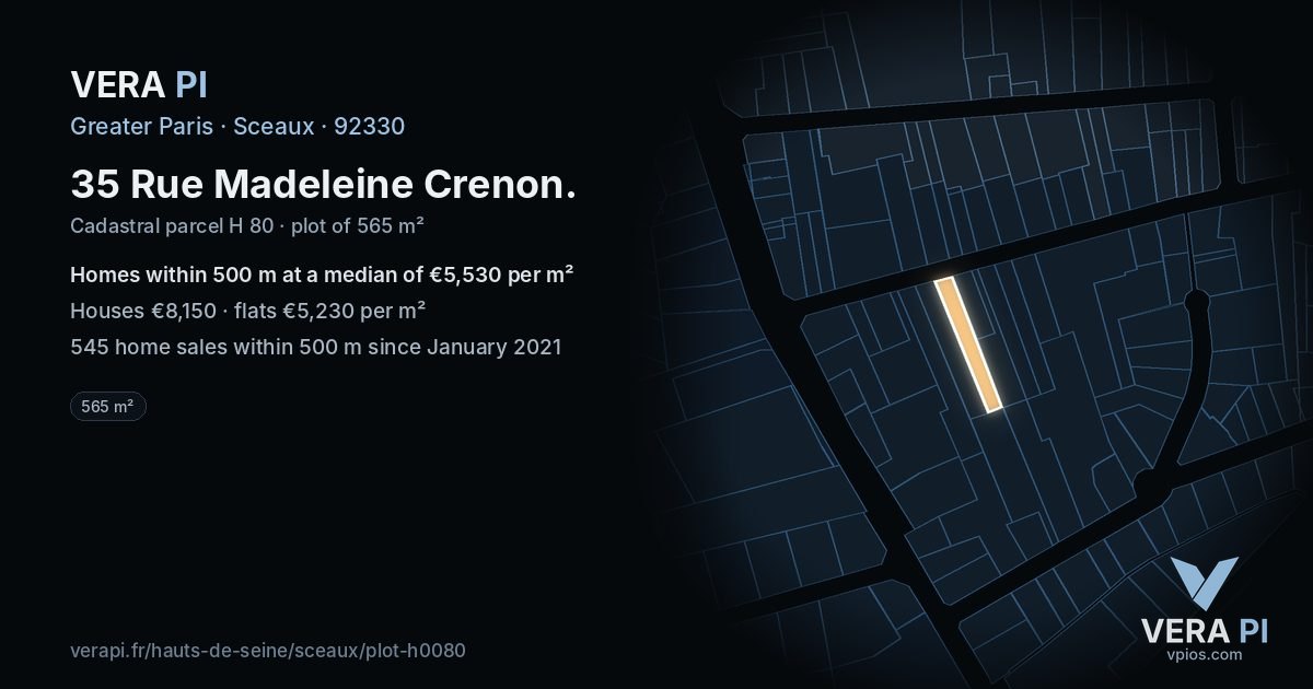 35 Rue Madeleine Crenon, Sceaux at night – the plot lit, the parcels around coloured by the prices near them
