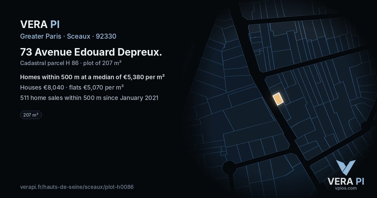 73 Avenue Edouard Depreux, Sceaux at night – the plot lit, the parcels around coloured by the prices near them