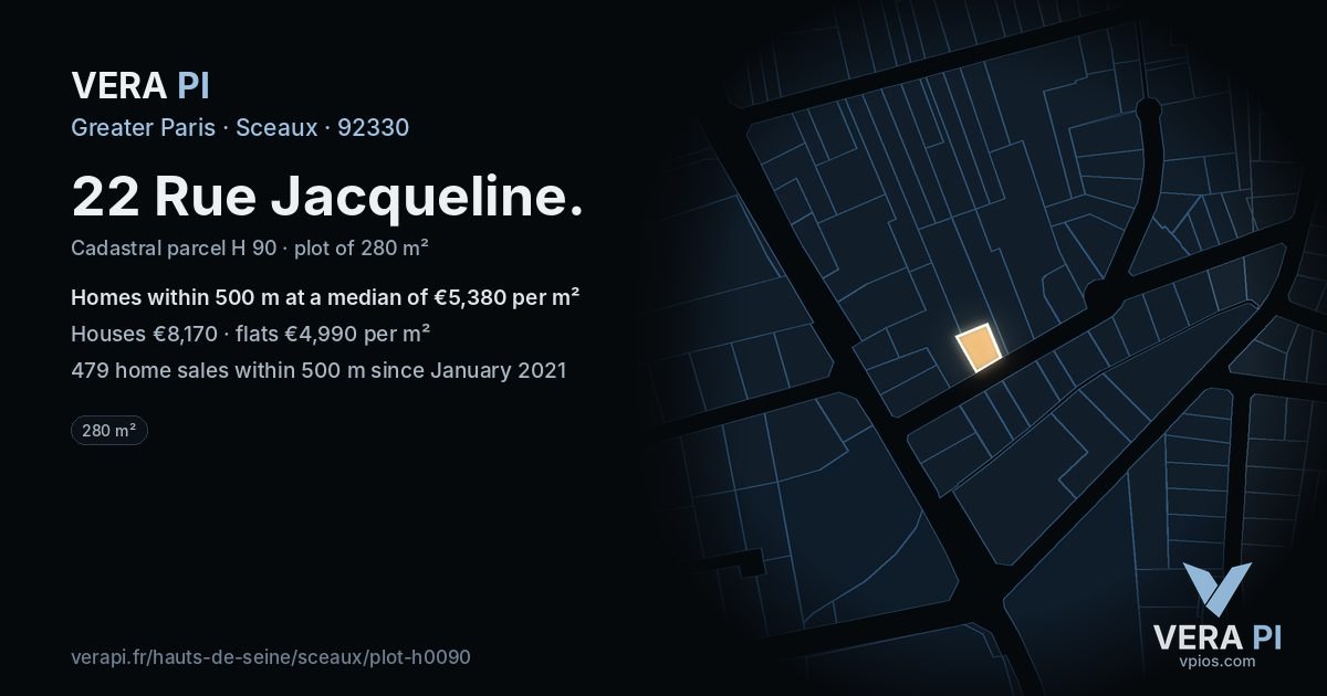 22 Rue Jacqueline, Sceaux at night – the plot lit, the parcels around coloured by the prices near them