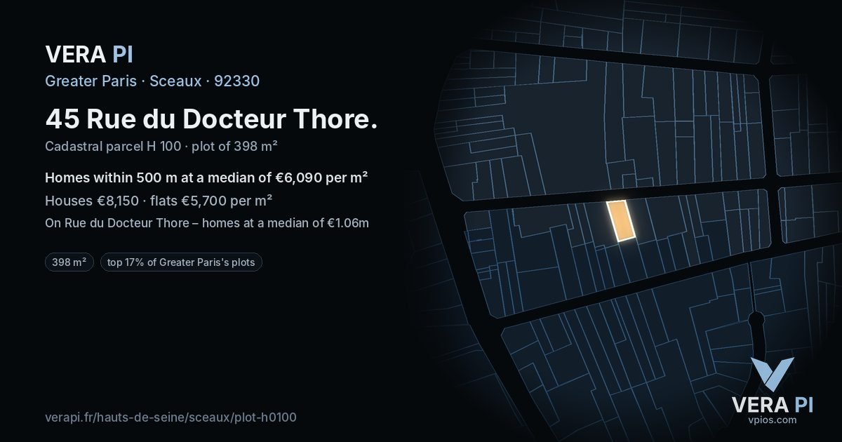 45 Rue du Docteur Thore, Sceaux at night – the plot lit, the parcels around coloured by the prices near them