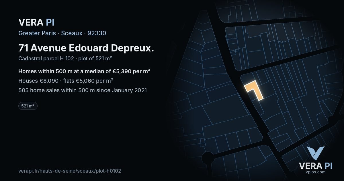71 Avenue Edouard Depreux, Sceaux at night – the plot lit, the parcels around coloured by the prices near them