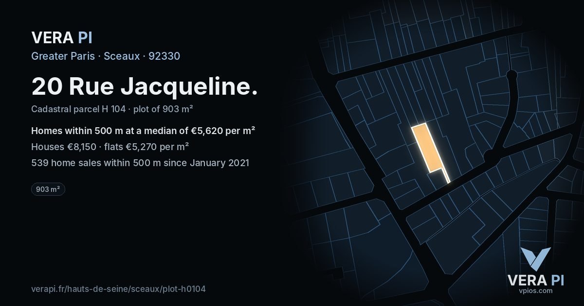 20 Rue Jacqueline, Sceaux at night – the plot lit, the parcels around coloured by the prices near them