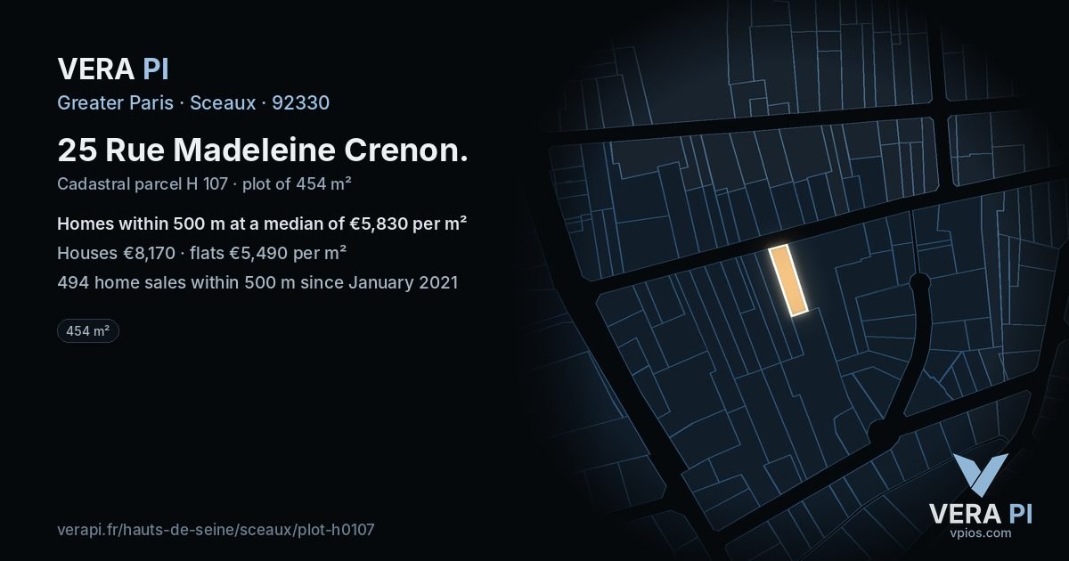 25 Rue Madeleine Crenon, Sceaux at night – the plot lit, the parcels around coloured by the prices near them