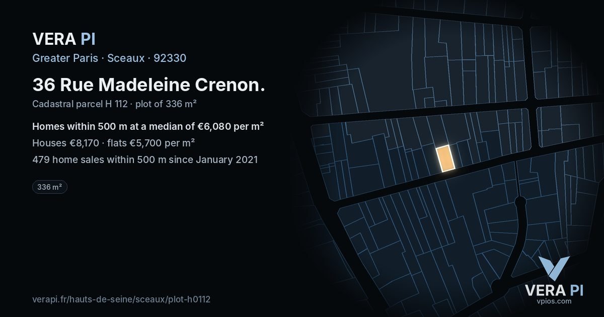 36 Rue Madeleine Crenon, Sceaux at night – the plot lit, the parcels around coloured by the prices near them