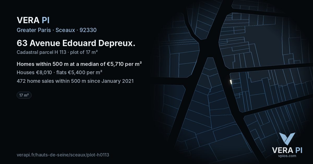 63 Avenue Edouard Depreux, Sceaux at night – the plot lit, the parcels around coloured by the prices near them
