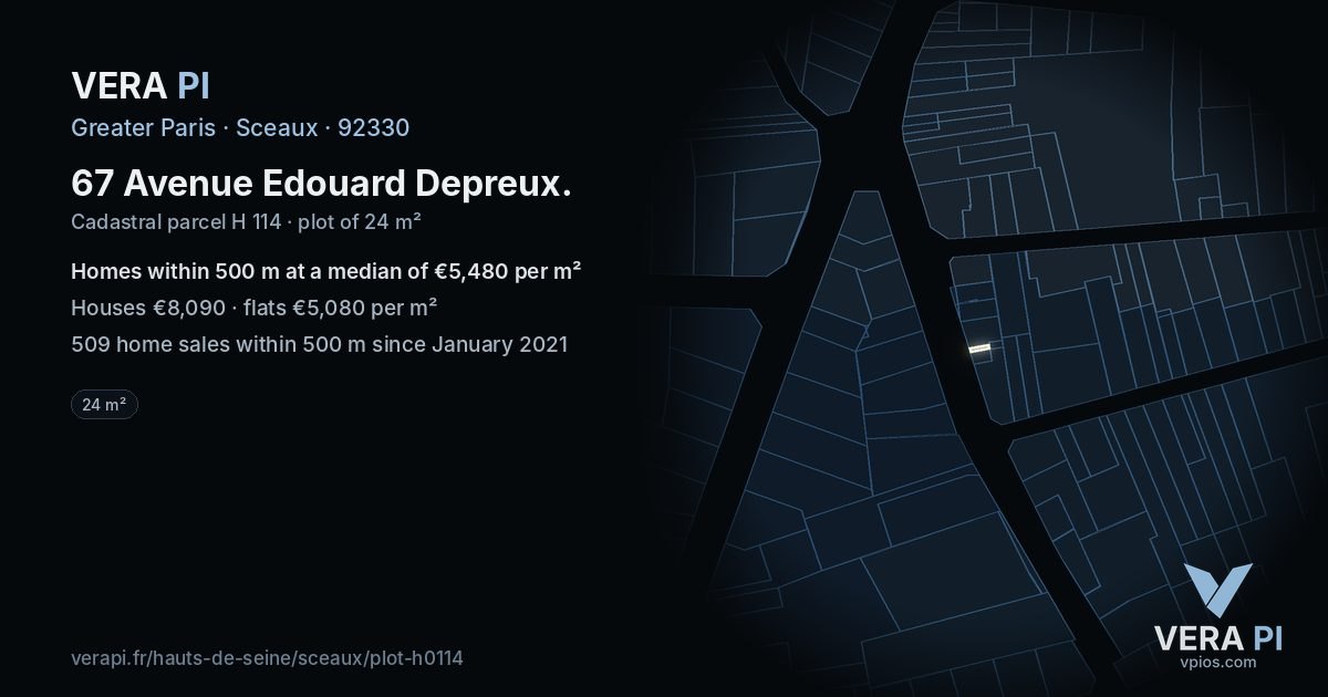 67 Avenue Edouard Depreux, Sceaux at night – the plot lit, the parcels around coloured by the prices near them