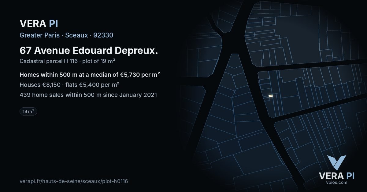 67 Avenue Edouard Depreux, Sceaux at night – the plot lit, the parcels around coloured by the prices near them