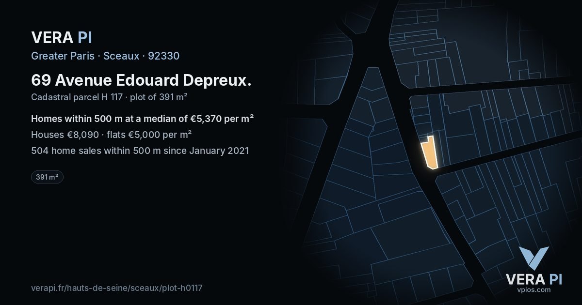 69 Avenue Edouard Depreux, Sceaux at night – the plot lit, the parcels around coloured by the prices near them