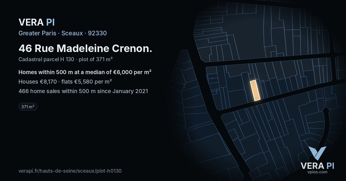 46 Rue Madeleine Crenon, Sceaux at night – the plot lit, the parcels around coloured by the prices near them