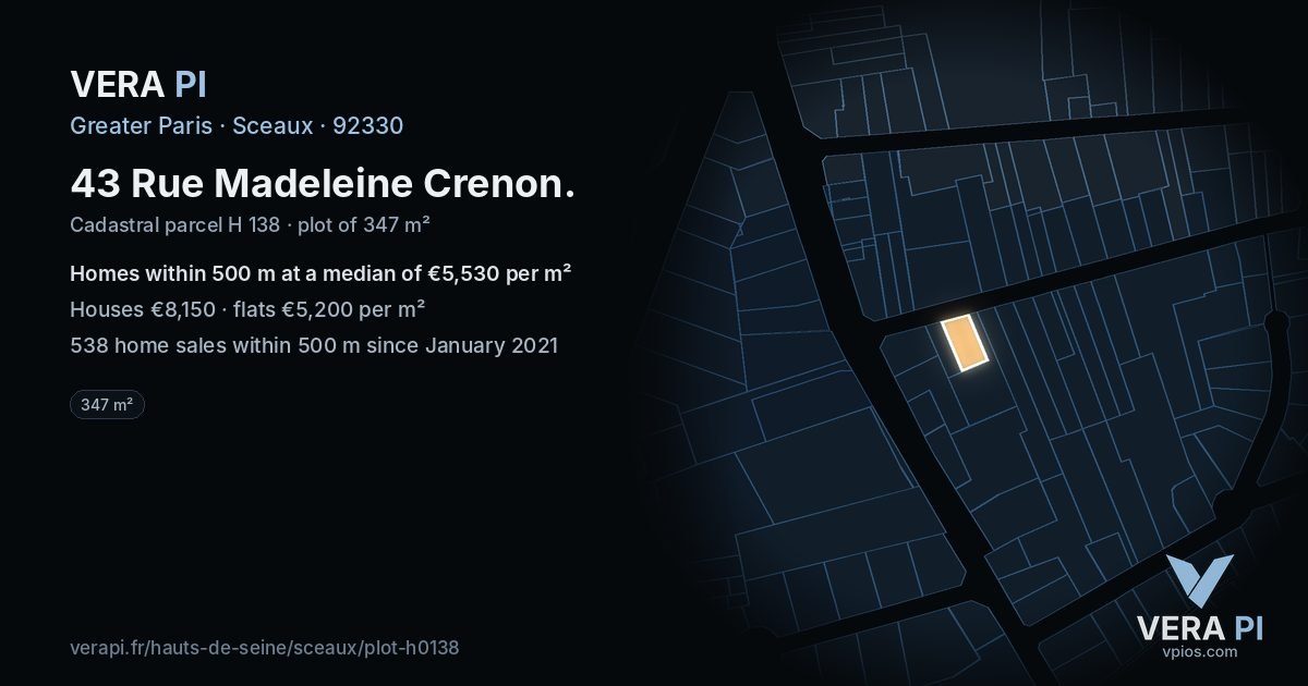 43 Rue Madeleine Crenon, Sceaux at night – the plot lit, the parcels around coloured by the prices near them