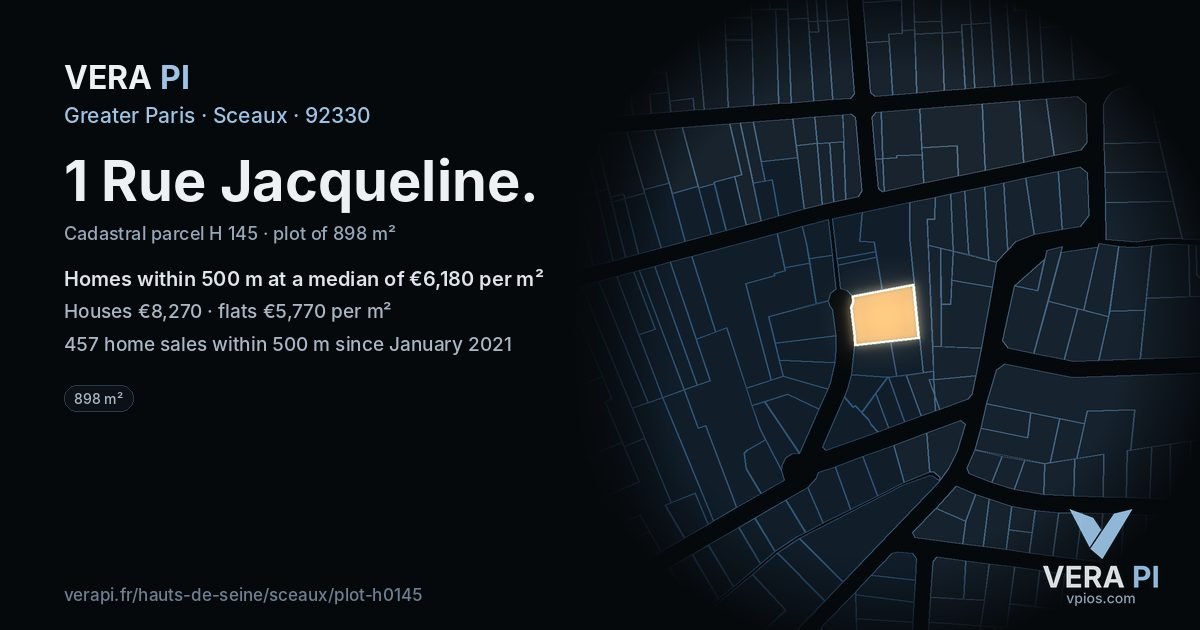 1 Rue Jacqueline, Sceaux at night – the plot lit, the parcels around coloured by the prices near them