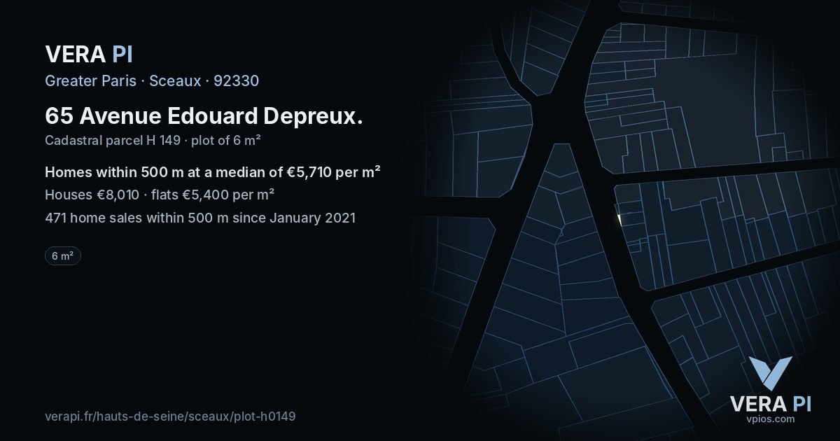65 Avenue Edouard Depreux, Sceaux at night – the plot lit, the parcels around coloured by the prices near them