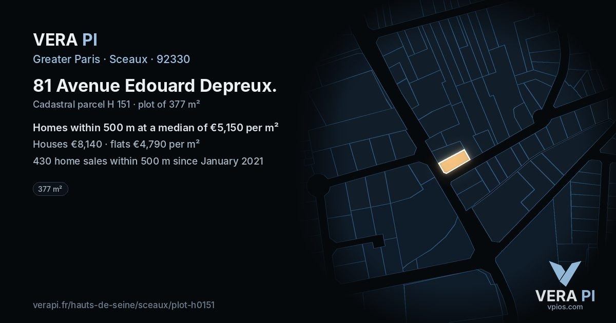81 Avenue Edouard Depreux, Sceaux at night – the plot lit, the parcels around coloured by the prices near them