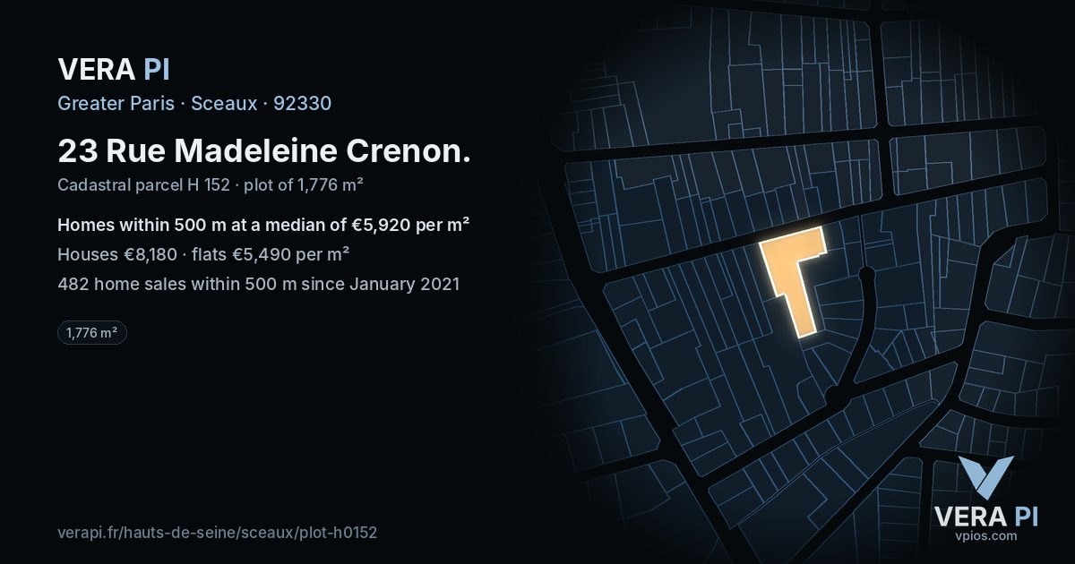 23 Rue Madeleine Crenon, Sceaux at night – the plot lit, the parcels around coloured by the prices near them
