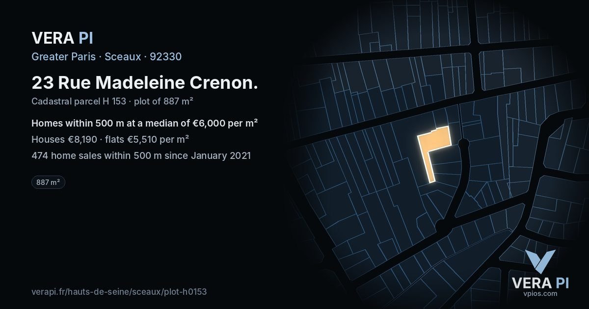 23 Rue Madeleine Crenon, Sceaux at night – the plot lit, the parcels around coloured by the prices near them