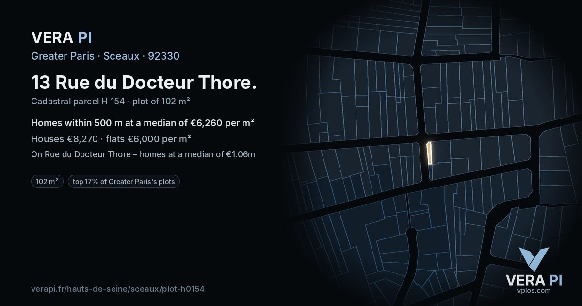 13 Rue du Docteur Thore, Sceaux at night – the plot lit, the parcels around coloured by the prices near them