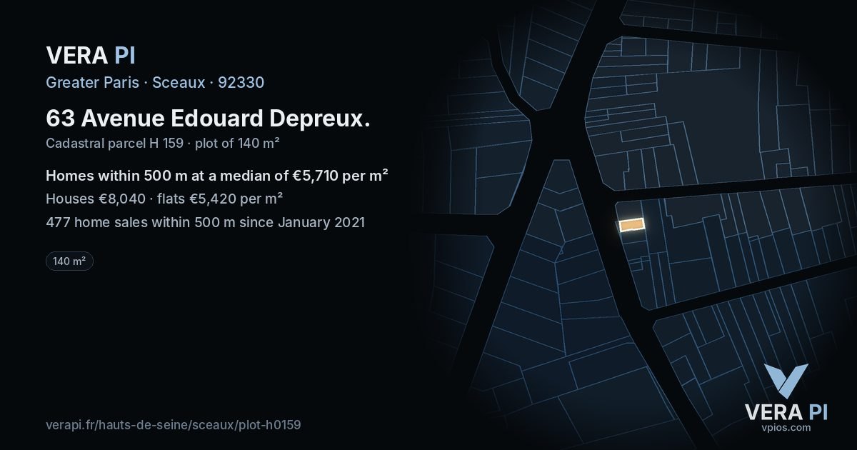 63 Avenue Edouard Depreux, Sceaux at night – the plot lit, the parcels around coloured by the prices near them