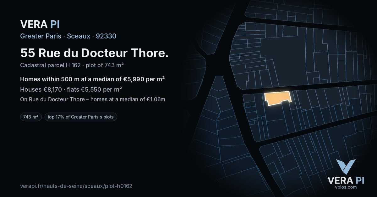 55 Rue du Docteur Thore, Sceaux at night – the plot lit, the parcels around coloured by the prices near them