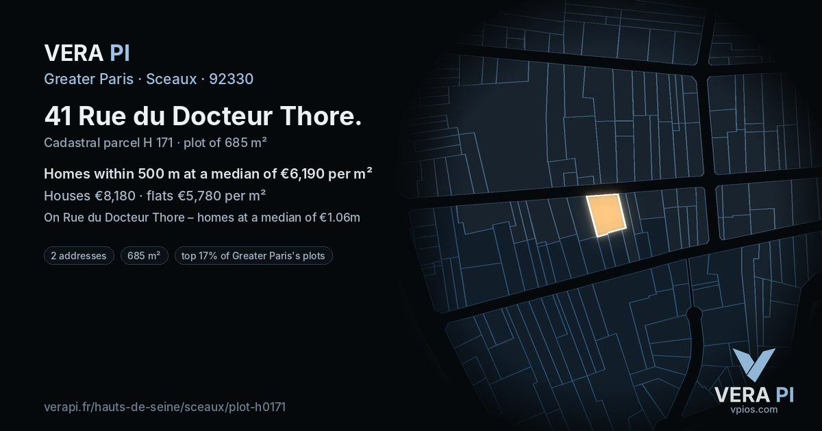 41 Rue du Docteur Thore, Sceaux at night – the plot lit, the parcels around coloured by the prices near them
