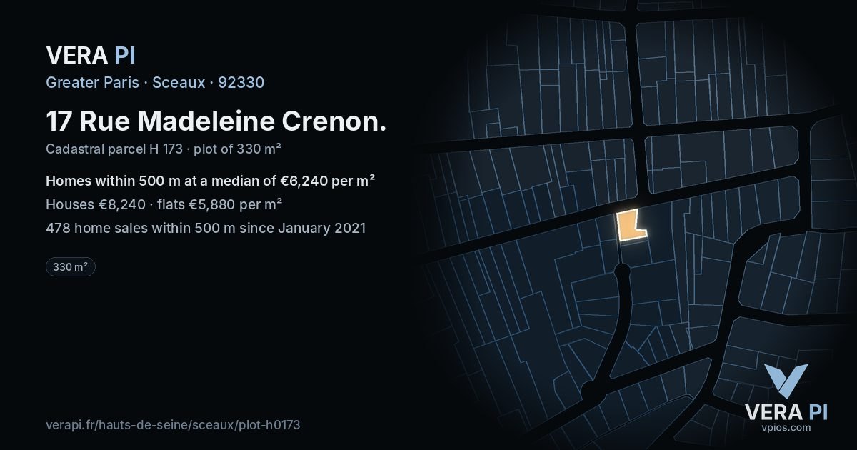 17 Rue Madeleine Crenon, Sceaux at night – the plot lit, the parcels around coloured by the prices near them