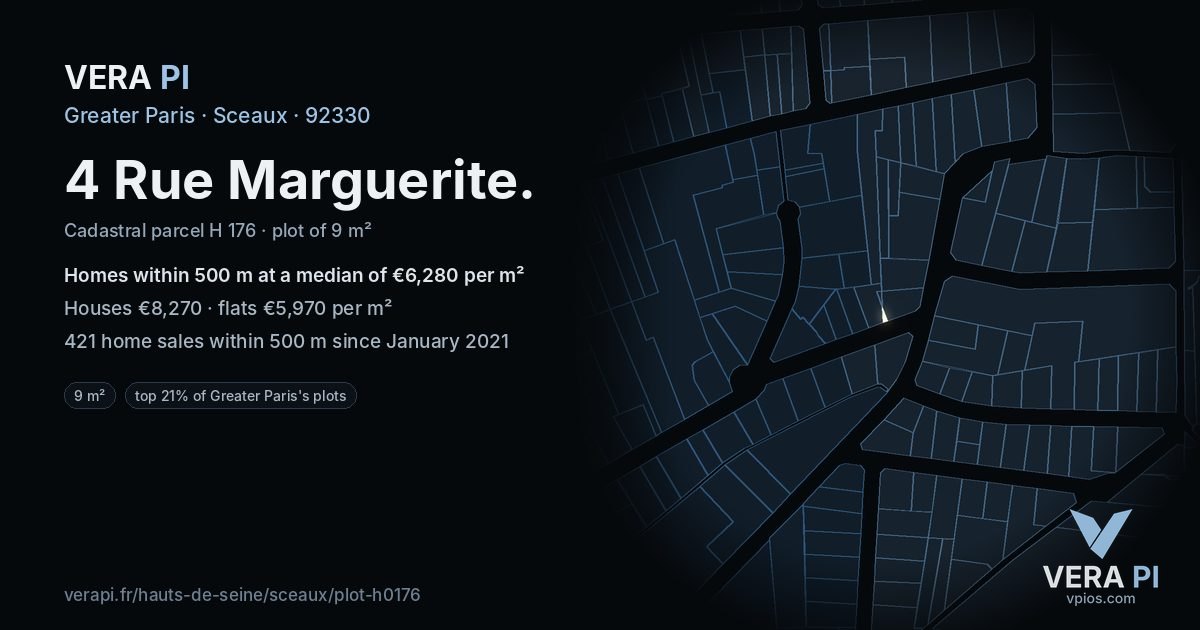 4 Rue Marguerite, Sceaux at night – the plot lit, the parcels around coloured by the prices near them