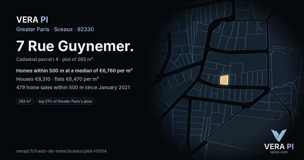7 Rue Guynemer, Sceaux at night – the plot lit, the parcels around coloured by the prices near them
