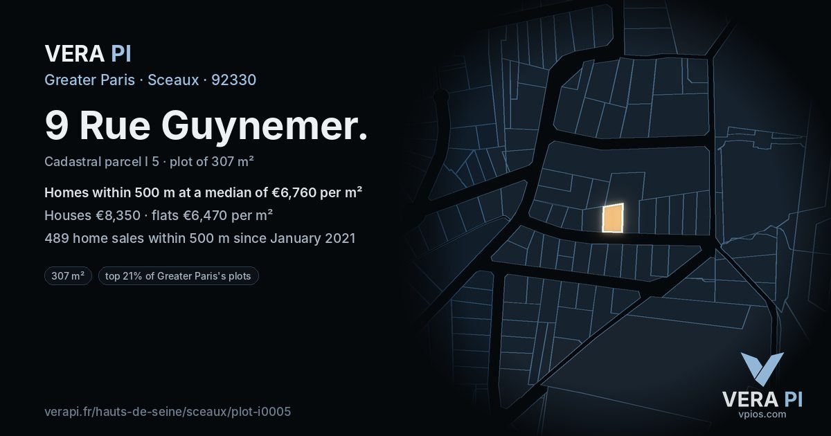 9 Rue Guynemer, Sceaux at night – the plot lit, the parcels around coloured by the prices near them
