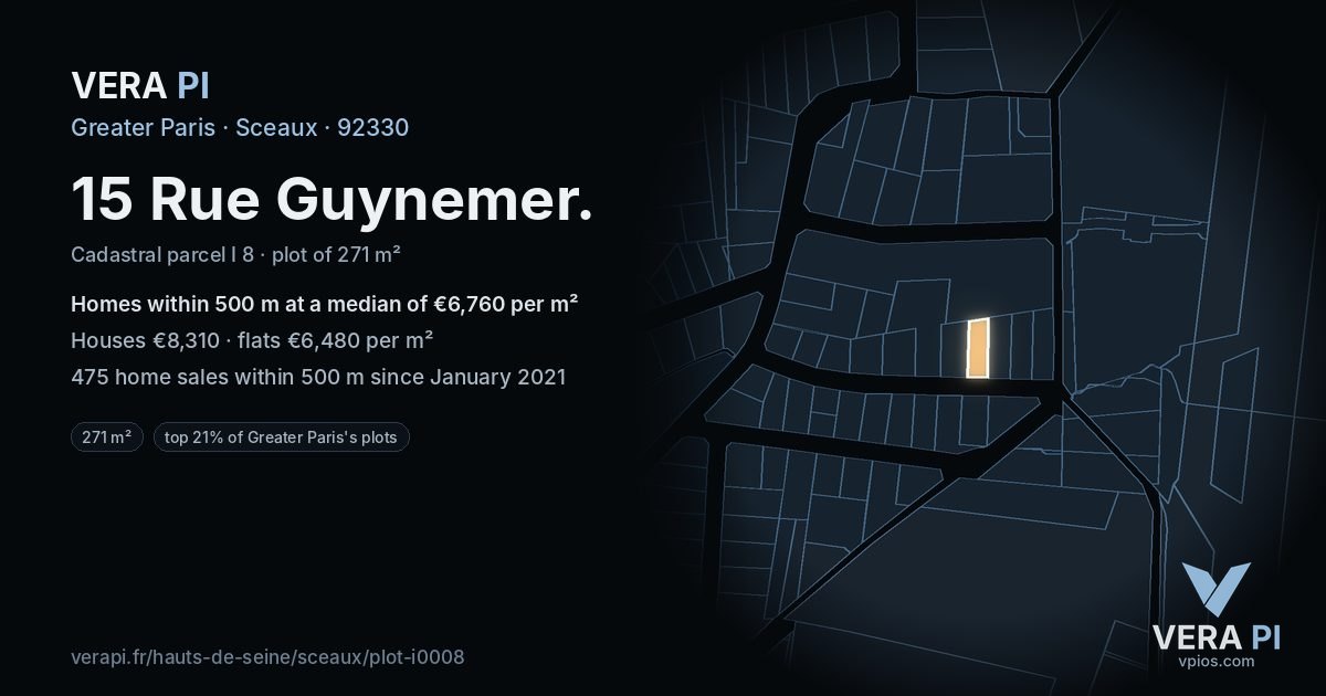 15 Rue Guynemer, Sceaux at night – the plot lit, the parcels around coloured by the prices near them