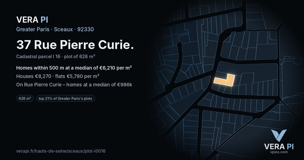 37 Rue Pierre Curie, Sceaux at night – the plot lit, the parcels around coloured by the prices near them