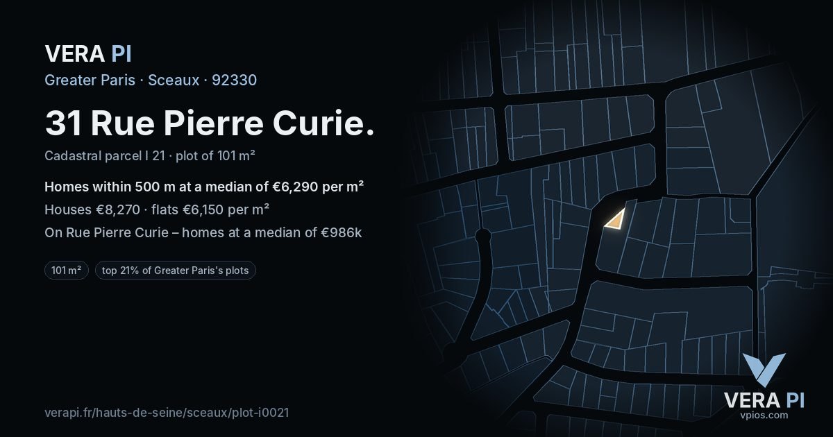 31 Rue Pierre Curie, Sceaux at night – the plot lit, the parcels around coloured by the prices near them