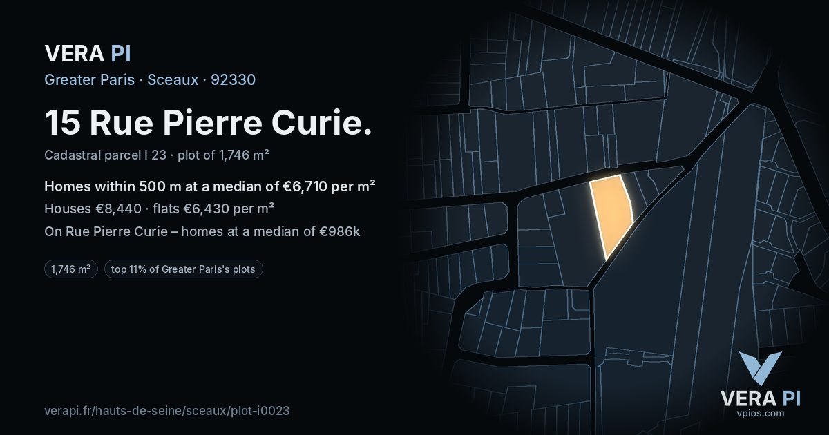15 Rue Pierre Curie, Sceaux at night – the plot lit, the parcels around coloured by the prices near them