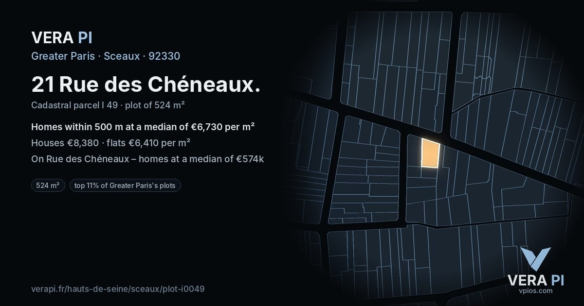 21 Rue des Chéneaux, Sceaux at night – the plot lit, the parcels around coloured by the prices near them