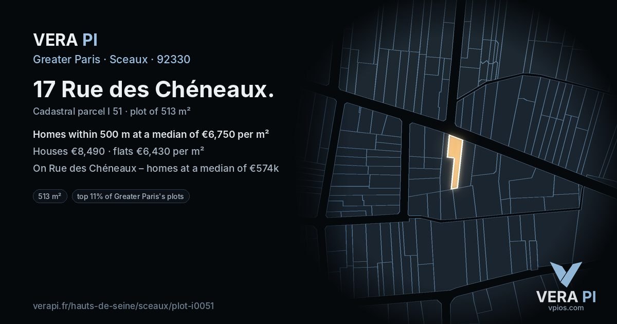 17 Rue des Chéneaux, Sceaux at night – the plot lit, the parcels around coloured by the prices near them