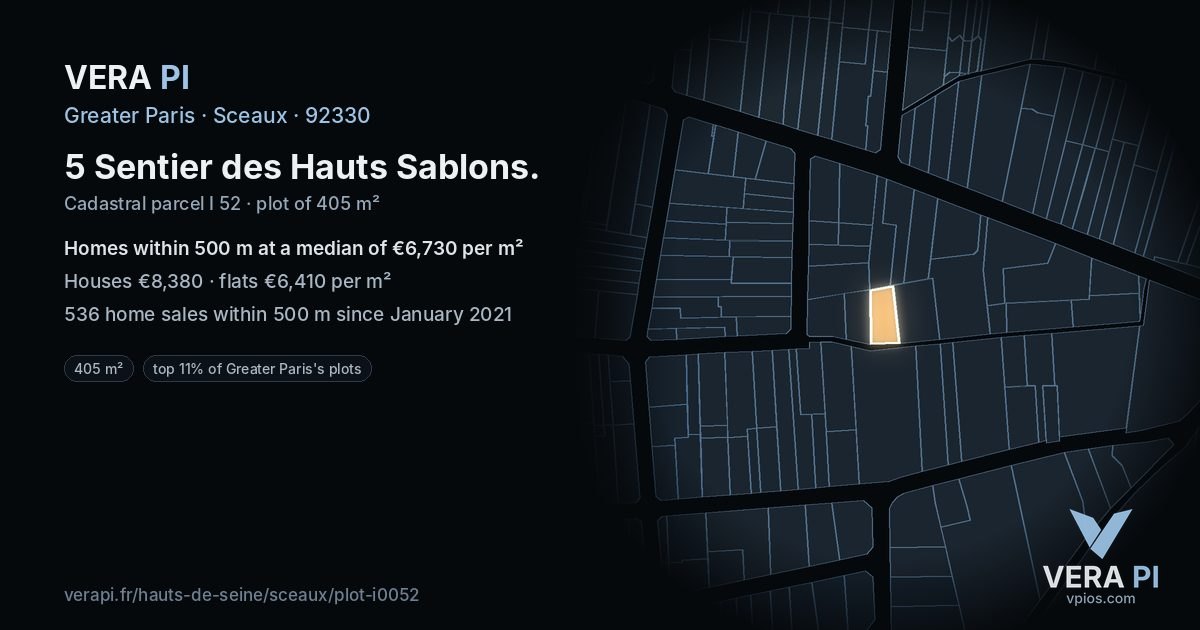 5 Sentier des Hauts Sablons, Sceaux at night – the plot lit, the parcels around coloured by the prices near them