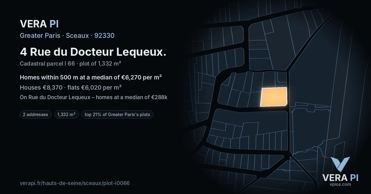 4 Rue du Docteur Lequeux, Sceaux at night – the plot lit, the parcels around coloured by the prices near them