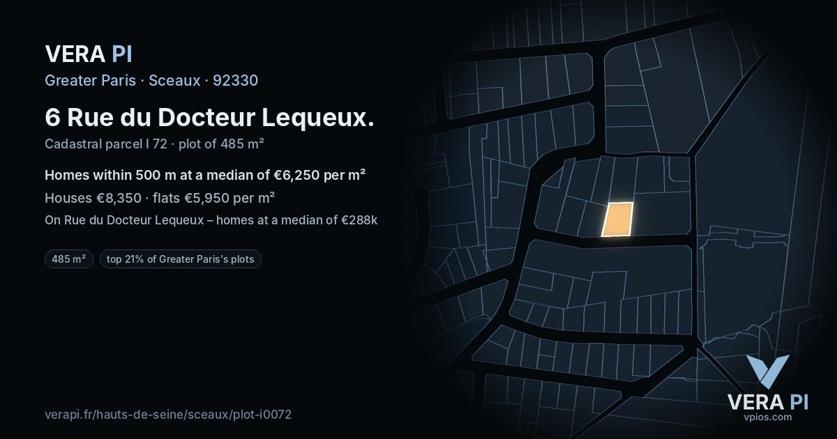 6 Rue du Docteur Lequeux, Sceaux at night – the plot lit, the parcels around coloured by the prices near them