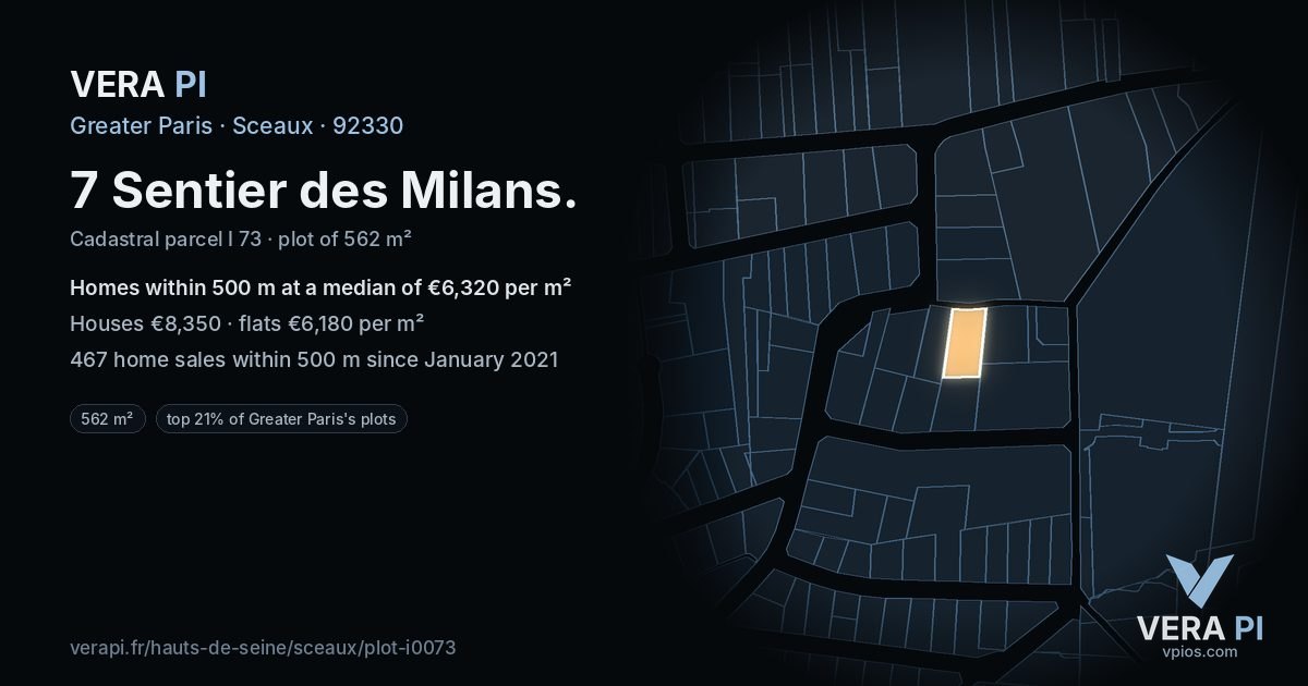 7 Sentier des Milans, Sceaux at night – the plot lit, the parcels around coloured by the prices near them