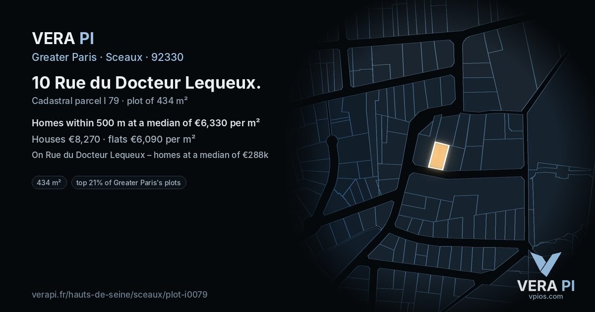 10 Rue du Docteur Lequeux, Sceaux at night – the plot lit, the parcels around coloured by the prices near them