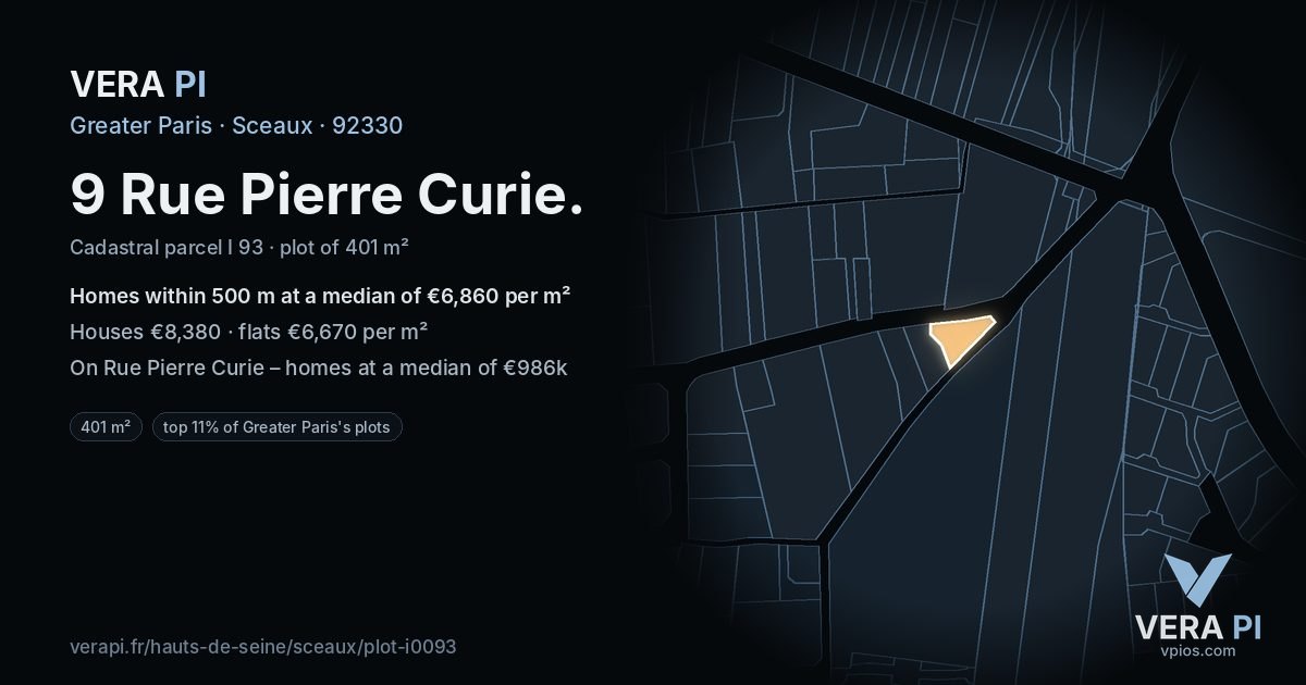 9 Rue Pierre Curie, Sceaux at night – the plot lit, the parcels around coloured by the prices near them