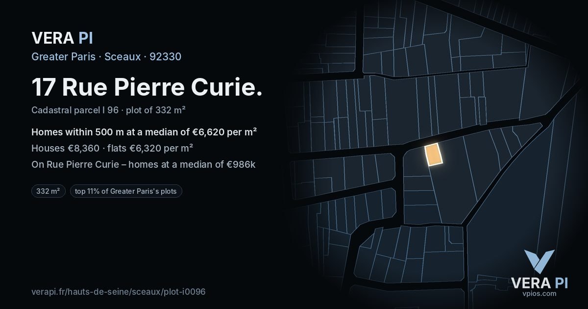 17 Rue Pierre Curie, Sceaux at night – the plot lit, the parcels around coloured by the prices near them