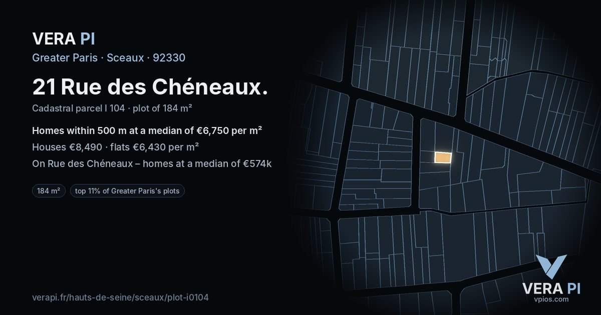 21 Rue des Chéneaux, Sceaux at night – the plot lit, the parcels around coloured by the prices near them