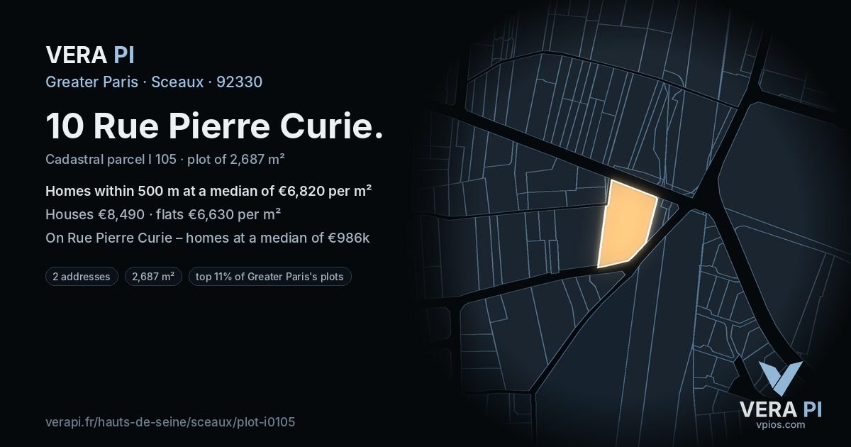 10 Rue Pierre Curie, Sceaux at night – the plot lit, the parcels around coloured by the prices near them