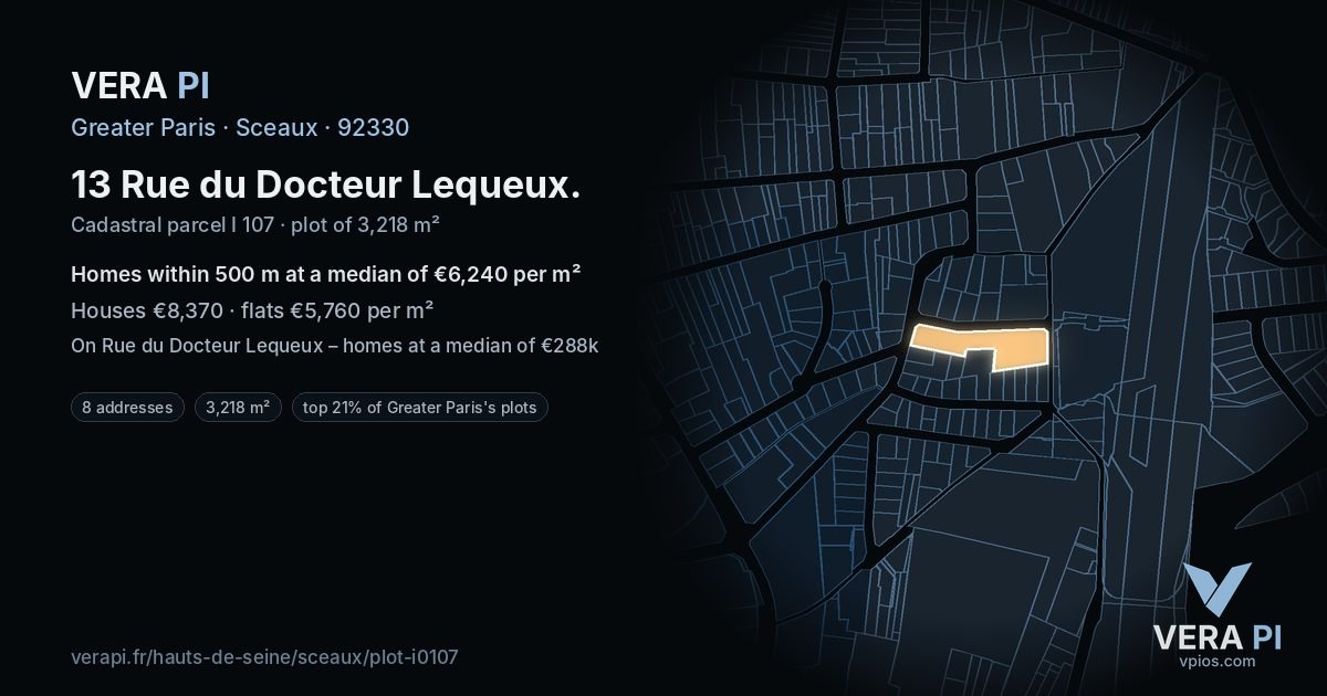 13 Rue du Docteur Lequeux, Sceaux at night – the plot lit, the parcels around coloured by the prices near them