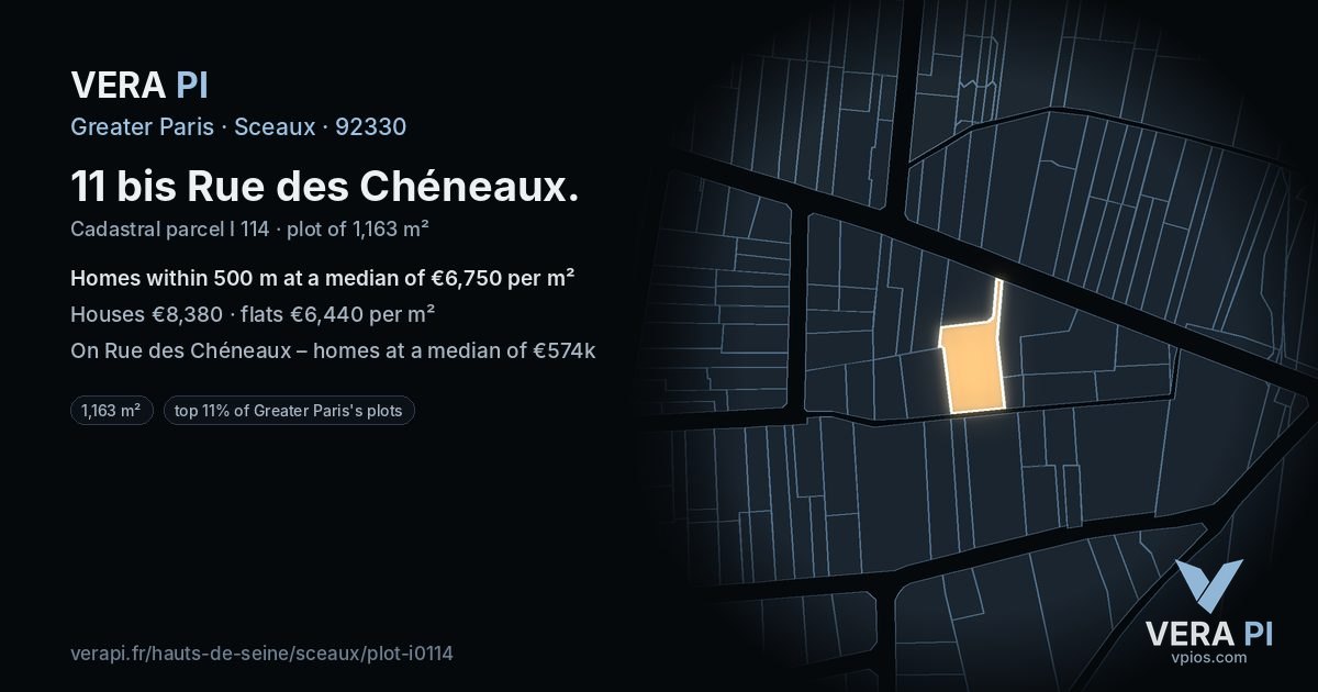 11 bis Rue des Chéneaux, Sceaux at night – the plot lit, the parcels around coloured by the prices near them