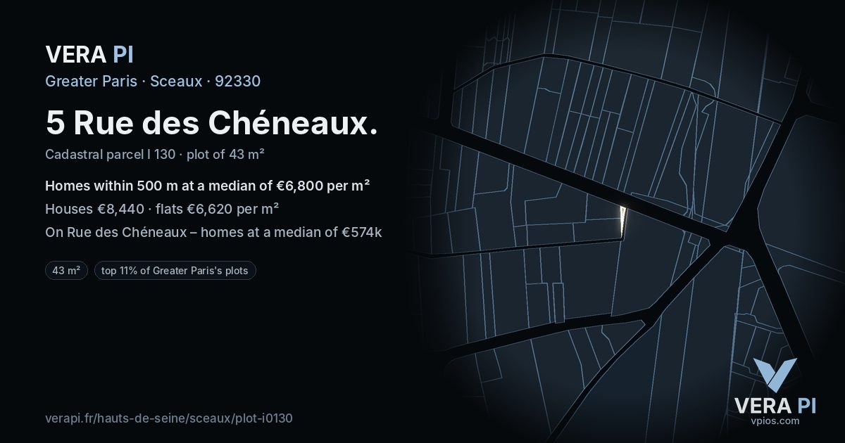 5 Rue des Chéneaux, Sceaux at night – the plot lit, the parcels around coloured by the prices near them