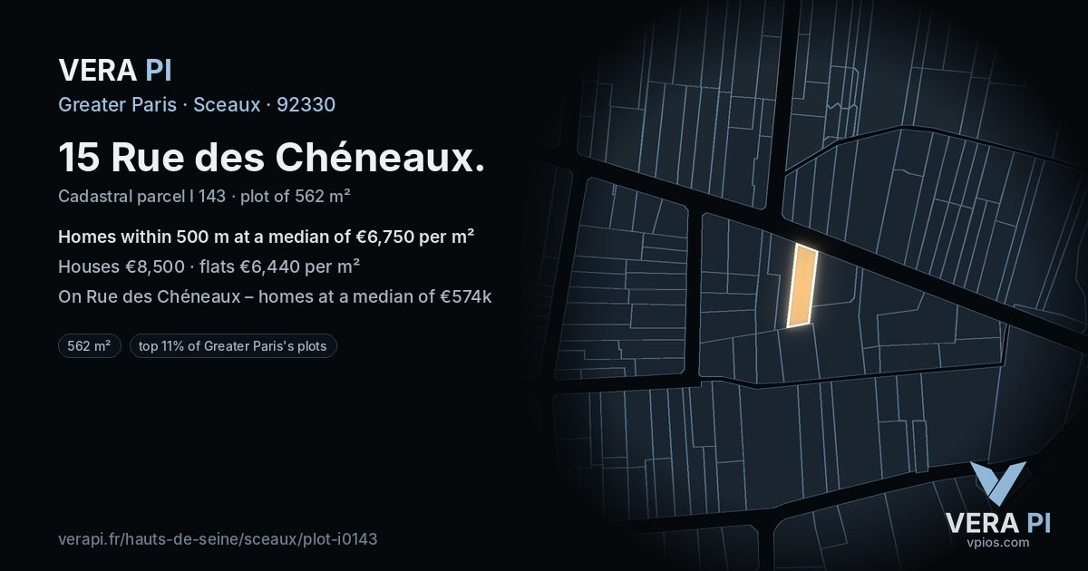15 Rue des Chéneaux, Sceaux at night – the plot lit, the parcels around coloured by the prices near them