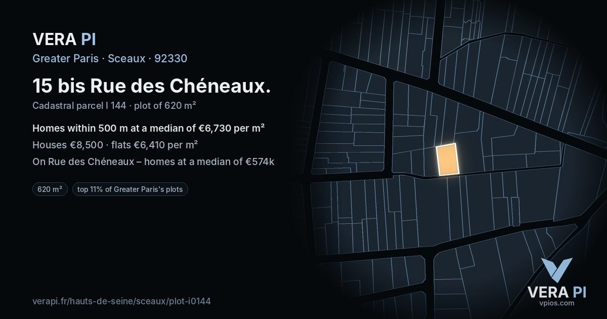15 bis Rue des Chéneaux, Sceaux at night – the plot lit, the parcels around coloured by the prices near them