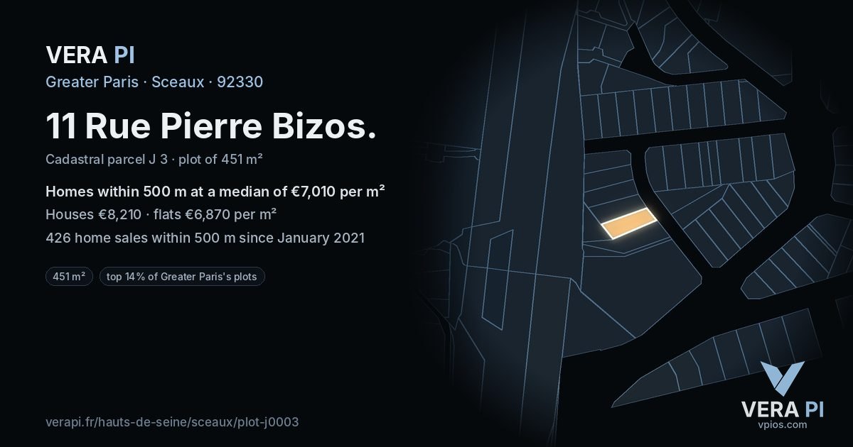 11 Rue Pierre Bizos, Sceaux at night – the plot lit, the parcels around coloured by the prices near them