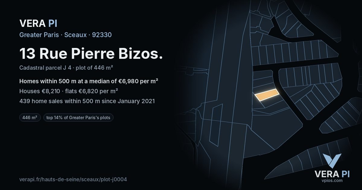 13 Rue Pierre Bizos, Sceaux at night – the plot lit, the parcels around coloured by the prices near them