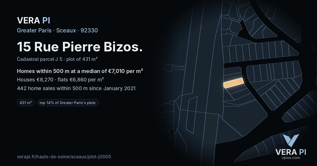 15 Rue Pierre Bizos, Sceaux at night – the plot lit, the parcels around coloured by the prices near them